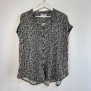 Alexander Jordan Womens Zebra Print Button-Up Shirt Large Rayon Black/White New